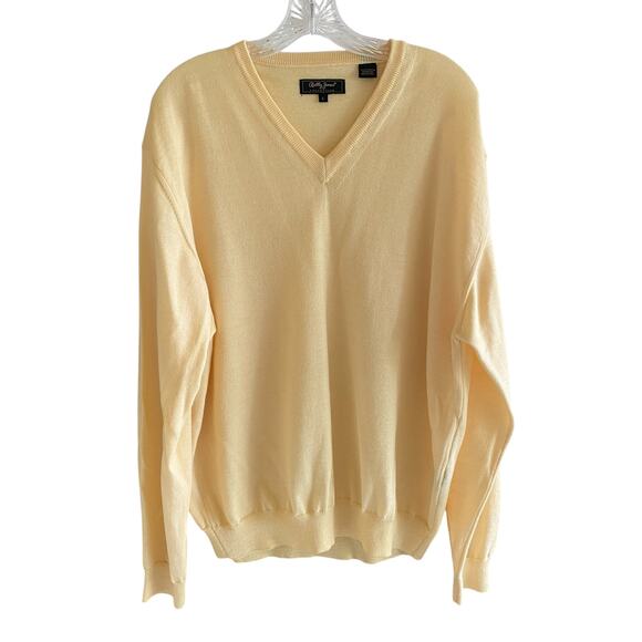 Bobby Jones Collection Sweater L Merino Wool V-Neck Golf Classic Preppy Yellow - Picture 1 of 11